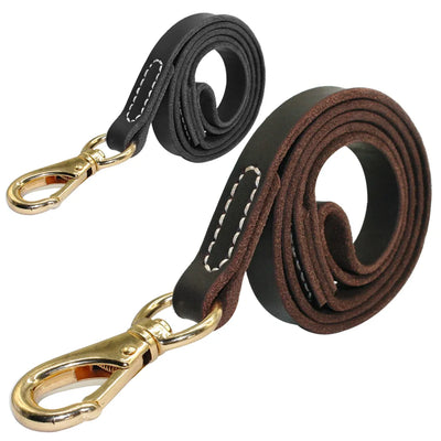 Genuine Leather Dog Leash Large Dogs Pet Walking Leash Training Leads 110cm Length Width 1.6 / 2.0cm Black Brown Colors