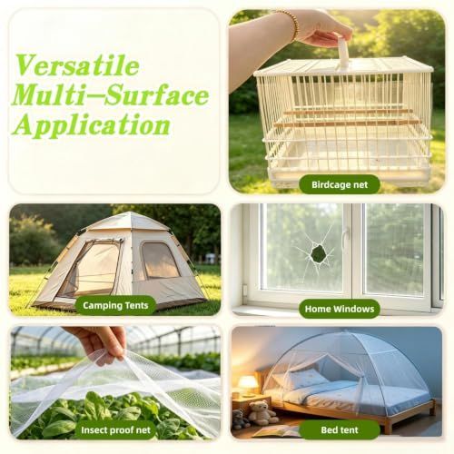 2 Roll Bird Cage Seed, 500cm*22cm Cuttable Mesh Tape for Seed Guards Bird Cage Seed , Adjustable Mesh Cover,Adhesive Mesh Patch for Parrot Parakeet & Cockatiel Cage - Black - Size 500cm*2 2cm