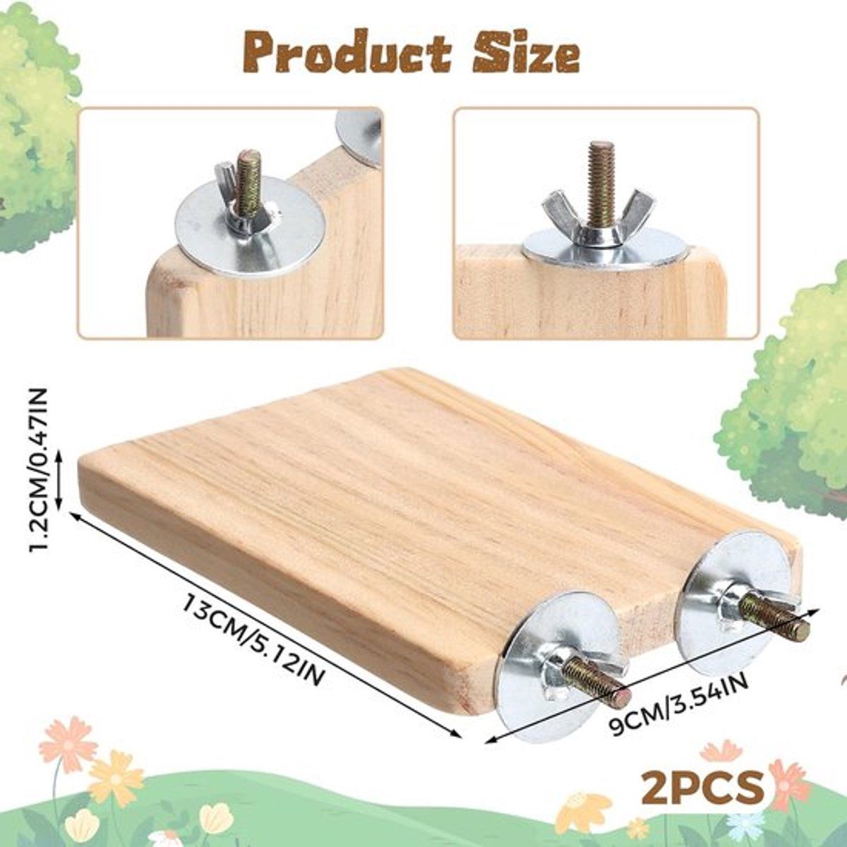 3 Pcs Bird Perch Platform Wooden Stand for Parrots Parakeets Budgies Cockatiels Bird Cage Accessories, Rectangular