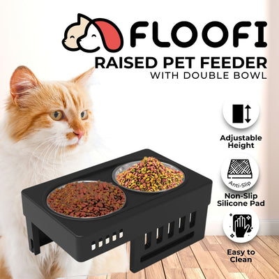 FLOOFI Elevated Raised Pet Feeder with Double Bowl (Black) FI-FD-119-SY