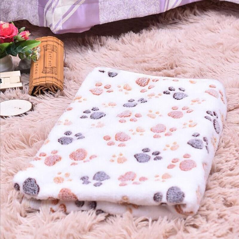 Large Size Pet Mat Paw Print Cat Dog Puppy Fleece Soft Pet Blanket Bed Cushion - Brown