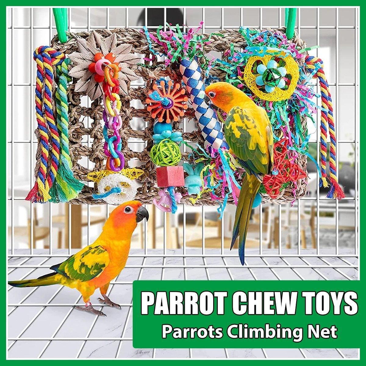 Parrot Gnawing Toys Woven Grass Nets Colourful Chewing Bird Cage Play