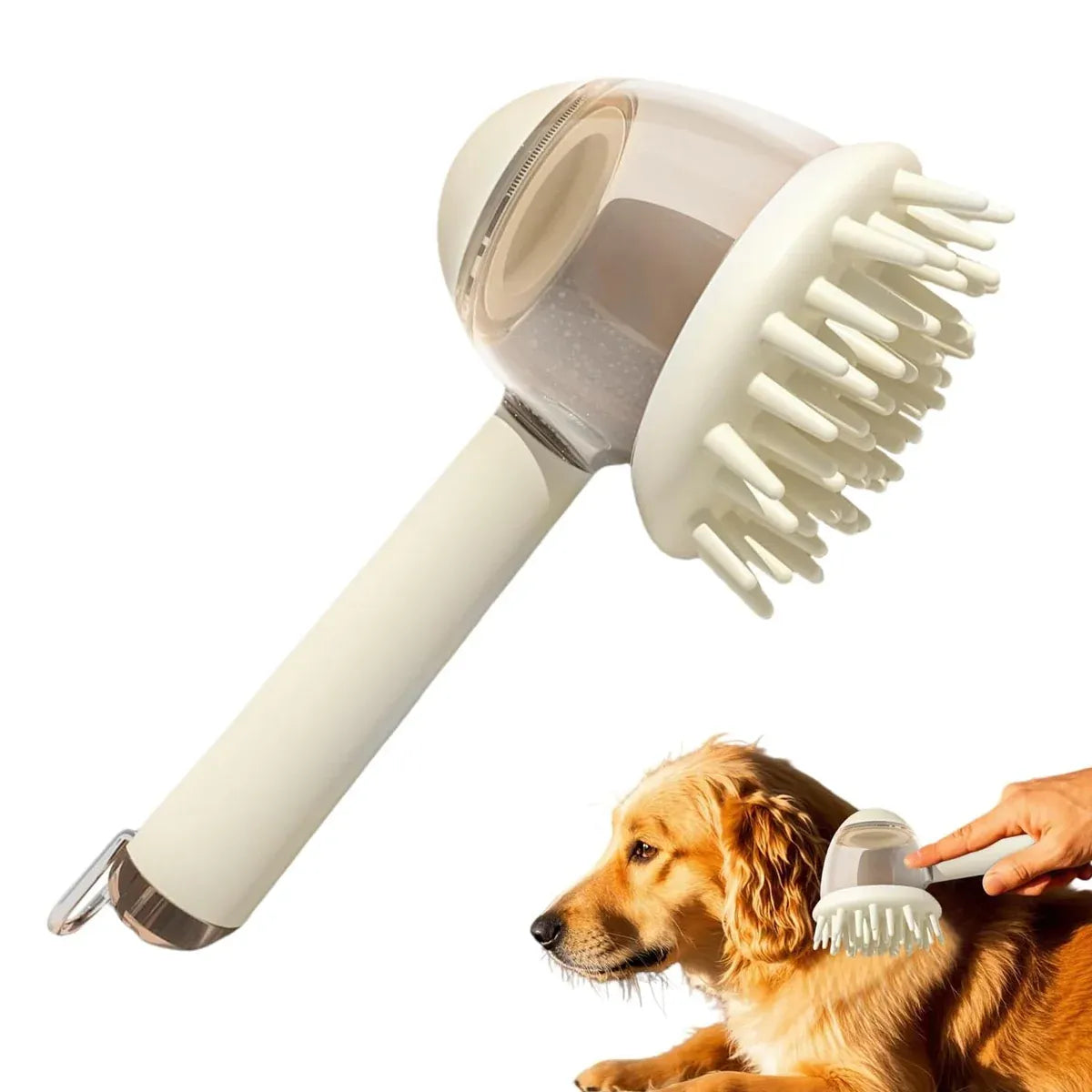 Pet Bath Brush Dog Massage Brush Press to Dispense Liquid Pet Grooming Tools - Beige