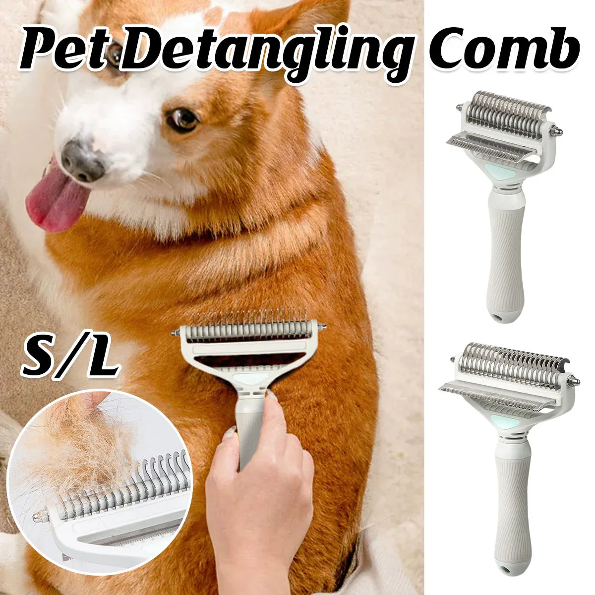 Pet Grooming Brush Hair Removal Anti Tangle Cat Dog Home Detangling Comb Pets - S