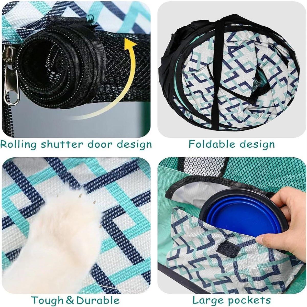 Foldable Cat Dog Kennel Pet Delivery Cage Portable Pet Fence Tent - Cyan-L