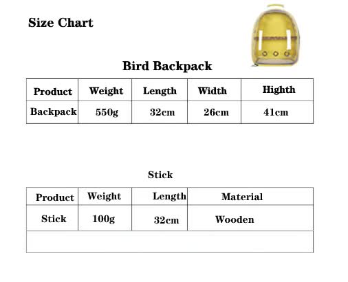 Grey Stylish Transparent PVC Pet Carrier Backpack - Large Capacity, Multi-Use for Birds & Cats(Including Wooden Stick)