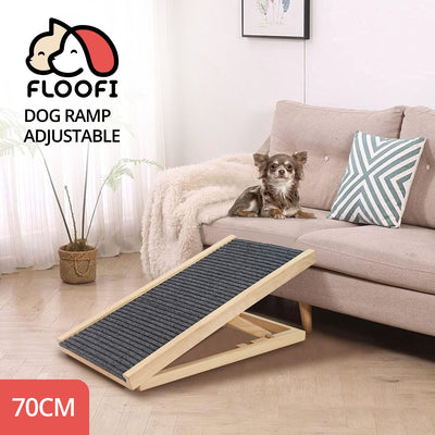 Floofi Natural Wood Grain Wooden Adjustable Height Pet Ramp Dog Sofa Stairs