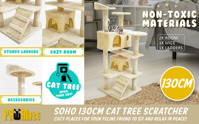 Cat Tree Soho Multi Level Scratcher 130cm Beige