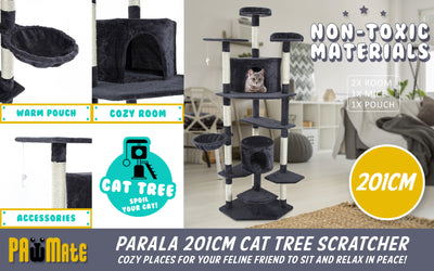 Cat Tree Multi Level Scratcher PARALA 201cm GREY