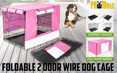 Wire Dog Cage Foldable Crate Kennel 30in with Tray + PINK Cover Combo