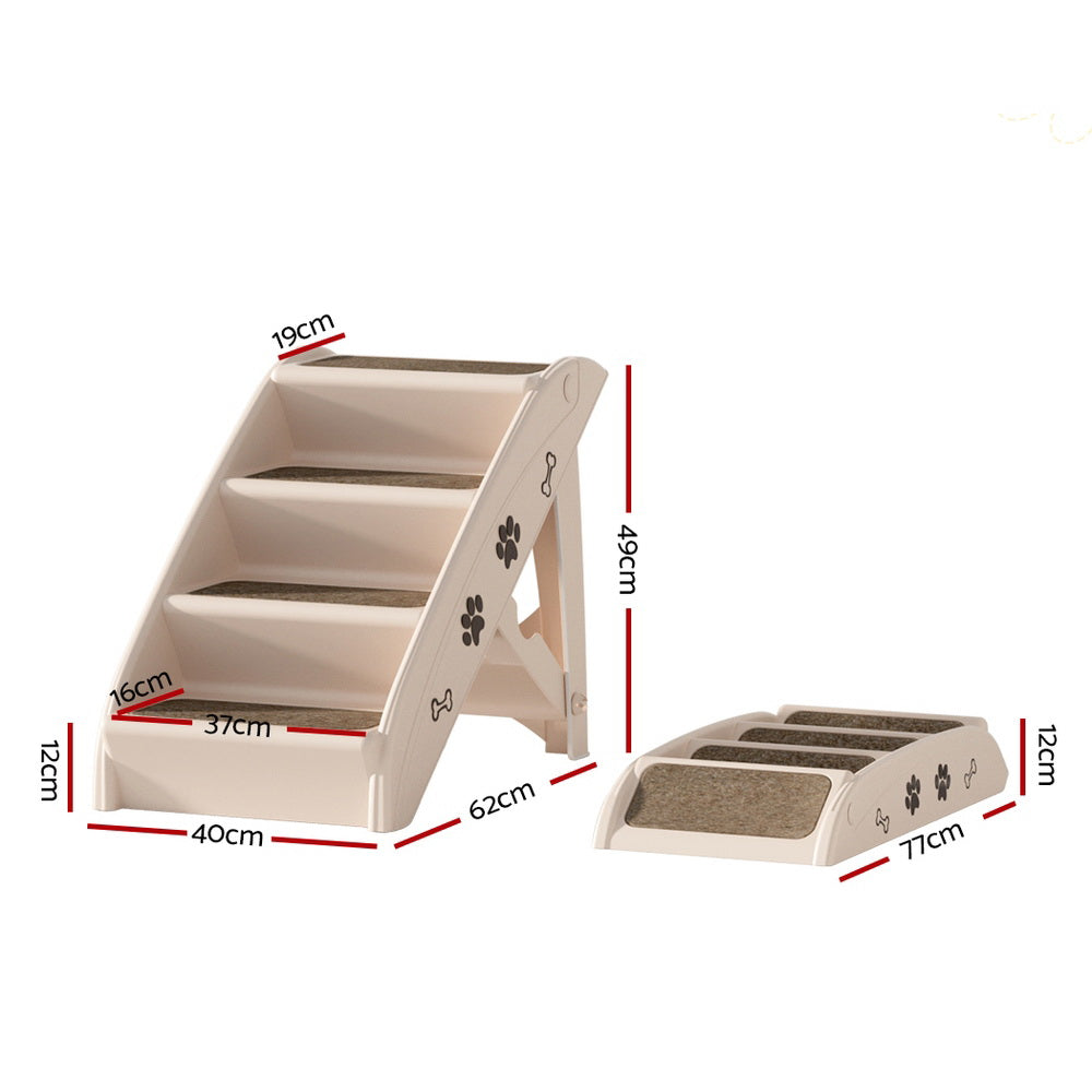 i.Pet Dog Ramp Steps For Bed Sofa Car Pet Stairs Ladder Portable Foldable Beige