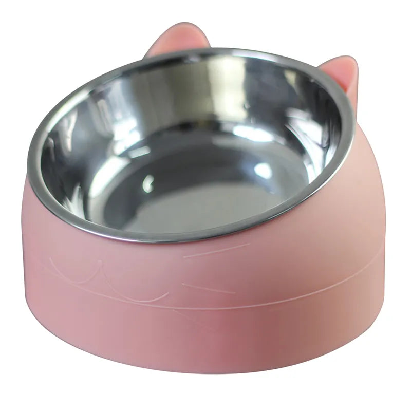 Cat Dog Bowl 15 Degrees Raised Stainless Steel Non Slip Tilt Safeguard