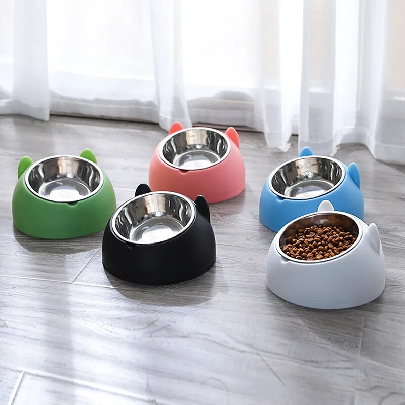 Cat Dog Bowl 15 Degrees Raised Stainless Steel Non Slip Tilt Safeguard