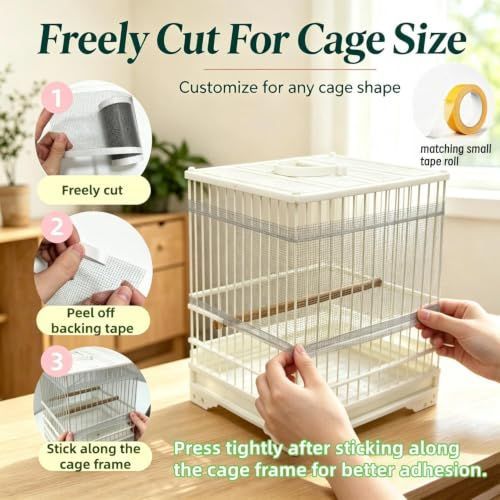 2 Roll Bird Cage Seed, 500cm*7cm Cuttable Mesh Tape for Seed Guards Bird Cage Seed , Adjustable Mesh Cover,Adhesive Mesh Patch for Parrot Parakeet & Cockatiel Cage - Black - Size 500cm*7cm