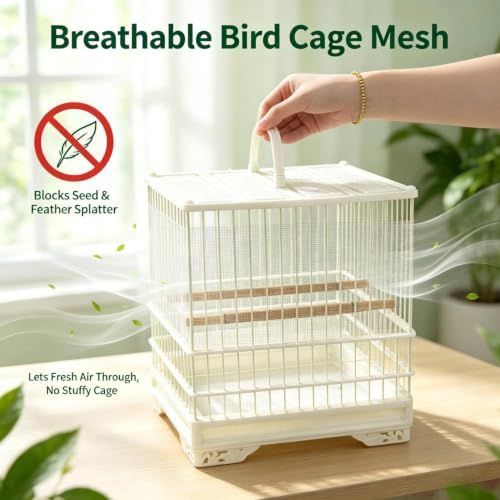 2 Roll Bird Cage Seed, 500cm*12cm Cuttable Mesh Tape for Seed Guards Bird Cage Seed , Adjustable Mesh Cover,Adhesive Mesh Patch for Parrot Parakeet & Cockatiel Cage - Black - Size 500cm*12cm