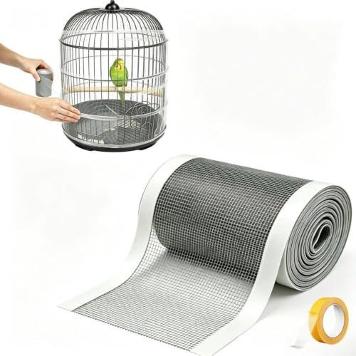 2 Roll Bird Cage Seed, 500cm*22cm Cuttable Mesh Tape for Seed Guards Bird Cage Seed , Adjustable Mesh Cover,Adhesive Mesh Patch for Parrot Parakeet & Cockatiel Cage - Black - Size 500cm*2 2cm