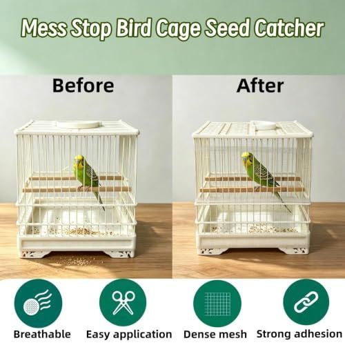 2 Roll Bird Cage Seed, 500cm*22cm Cuttable Mesh Tape for Seed Guards Bird Cage Seed , Adjustable Mesh Cover,Adhesive Mesh Patch for Parrot Parakeet & Cockatiel Cage - Black - Size 500cm*2 2cm