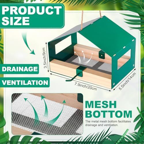 Metal Bird Feeder for Outdoor Hanging Wild Bird Feeder House with Weatherproof Roof Rust-Resistant Mesh Platform Easy to Clean & Refill for Attracting Finches Garden Yard Outside - Black - Size 20*14cm