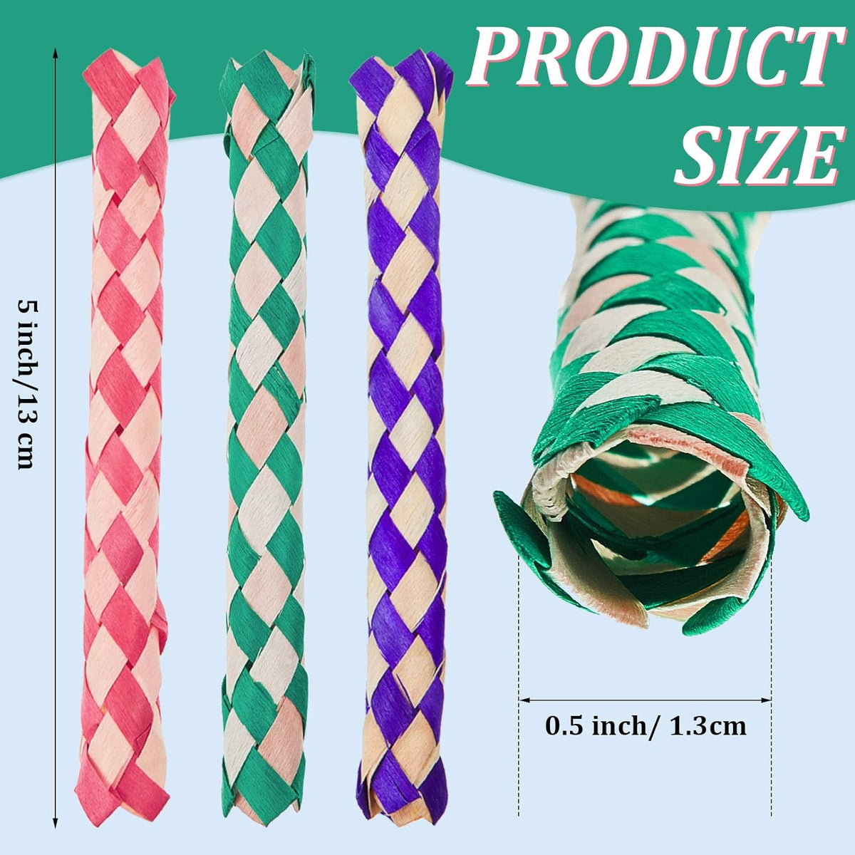 24 Pieces Chinese Finger Trap Bamboo Finger Traps PET Bird Chew Toy Birds Foraging Chopper Toy for Kids Birthday Party Favors Piñata Fillers Goodie Bag Stuffers