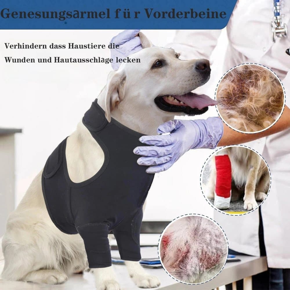 2XL Dog Breathable Elastic Elbow Protection, Black, Post-Surgery Foreleg Guard to Prevent Licking and Biting