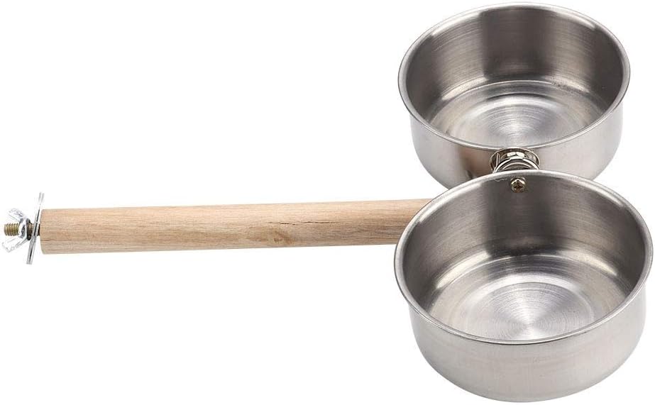 Bird Perch with Feeder CupsBowls Stainless Steel Odorless with Holder Hanger for Outside Durable Water Food Dispenser for Parakeet Cockatiel Conure African Grey Macaw Cage Accessories (B-20CM)
