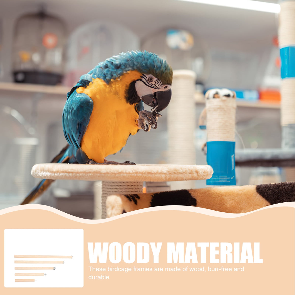 Wooden Parrot Standing Pole 5PCS Bird Perches for Cage, Bird Cage Accessories, Climbing Perch Stand for African Grey, Parakeet