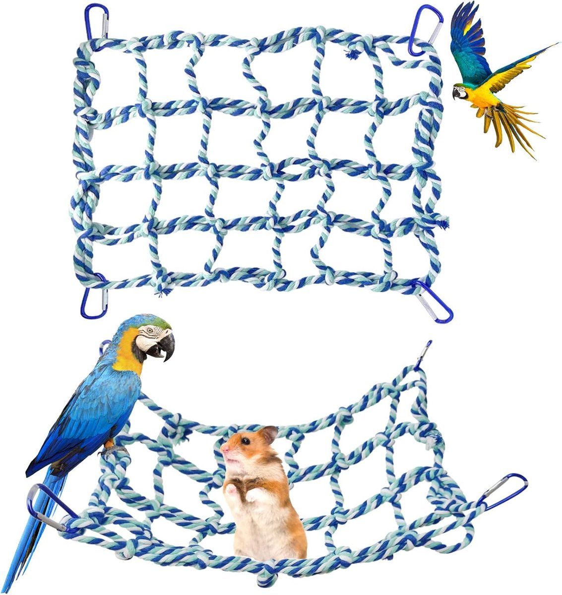 Hammock Climbing Net for Small Animals and Birds, Blue, 32 x 25 cm