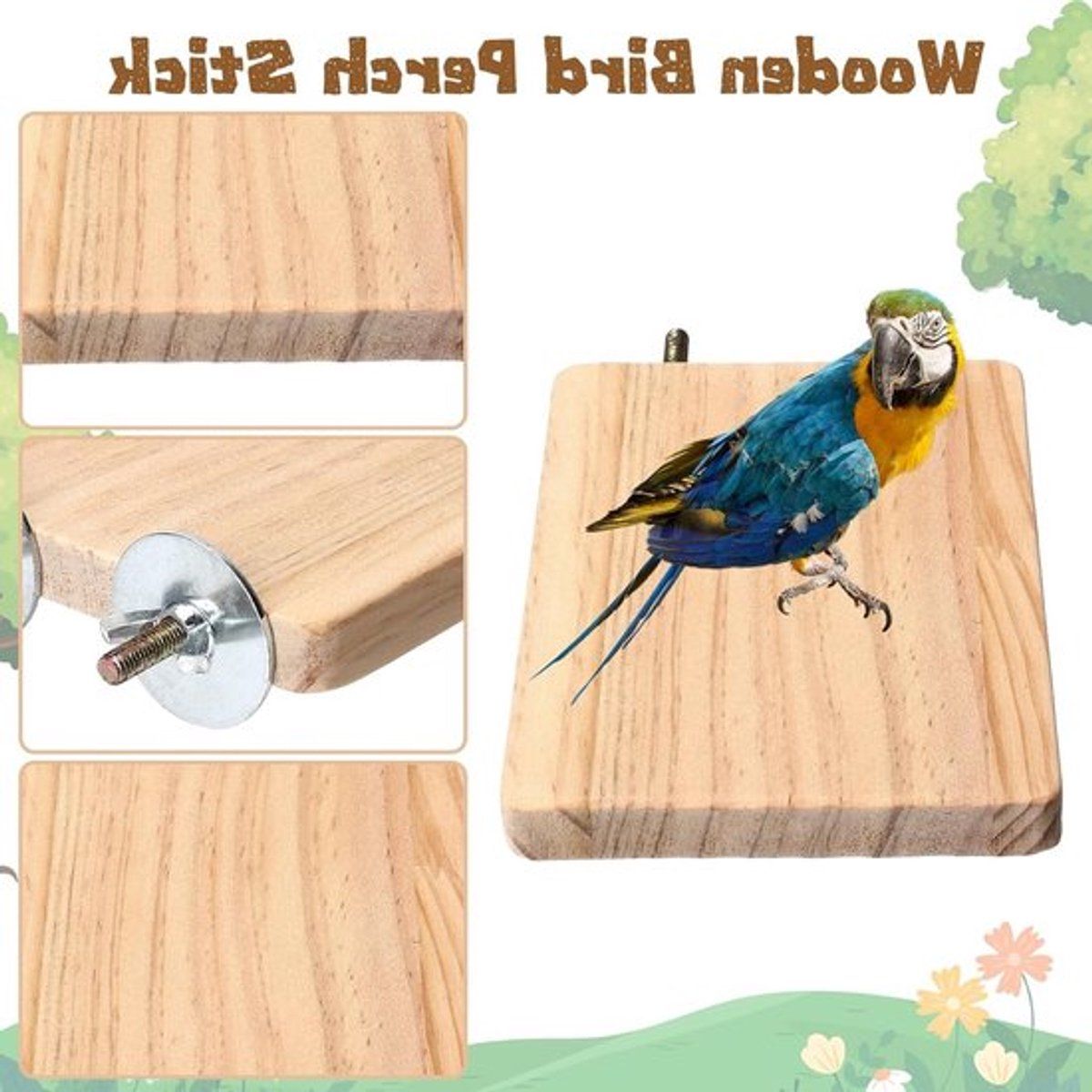3 Pcs Bird Perch Platform Wooden Stand for Parrots Parakeets Budgies Cockatiels Bird Cage Accessories, Rectangular