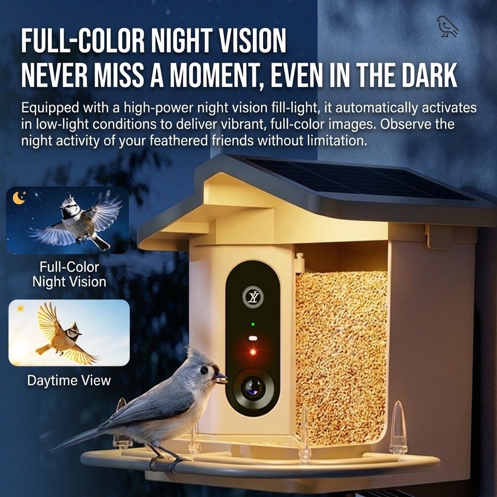 Smart Bird Feeder with 2K-4K Ultra HD AI Bird Recognition, Solar-Powered Outdoor Camera Feeder for Garden, Balcony, or Tree Mounting, Ideal for Bird Watching Enthusiasts and Backyard Wildlife Lovers (1080P, Green)