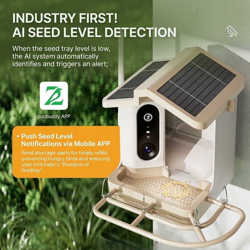 Smart Bird Feeder with 2K-4K Ultra HD AI Bird Recognition, Solar-Powered Outdoor Camera Feeder for Garden, Balcony, or Tree Mounting, Ideal for Bird Watching Enthusiasts and Backyard Wildlife Lovers (1080P, Khaki)