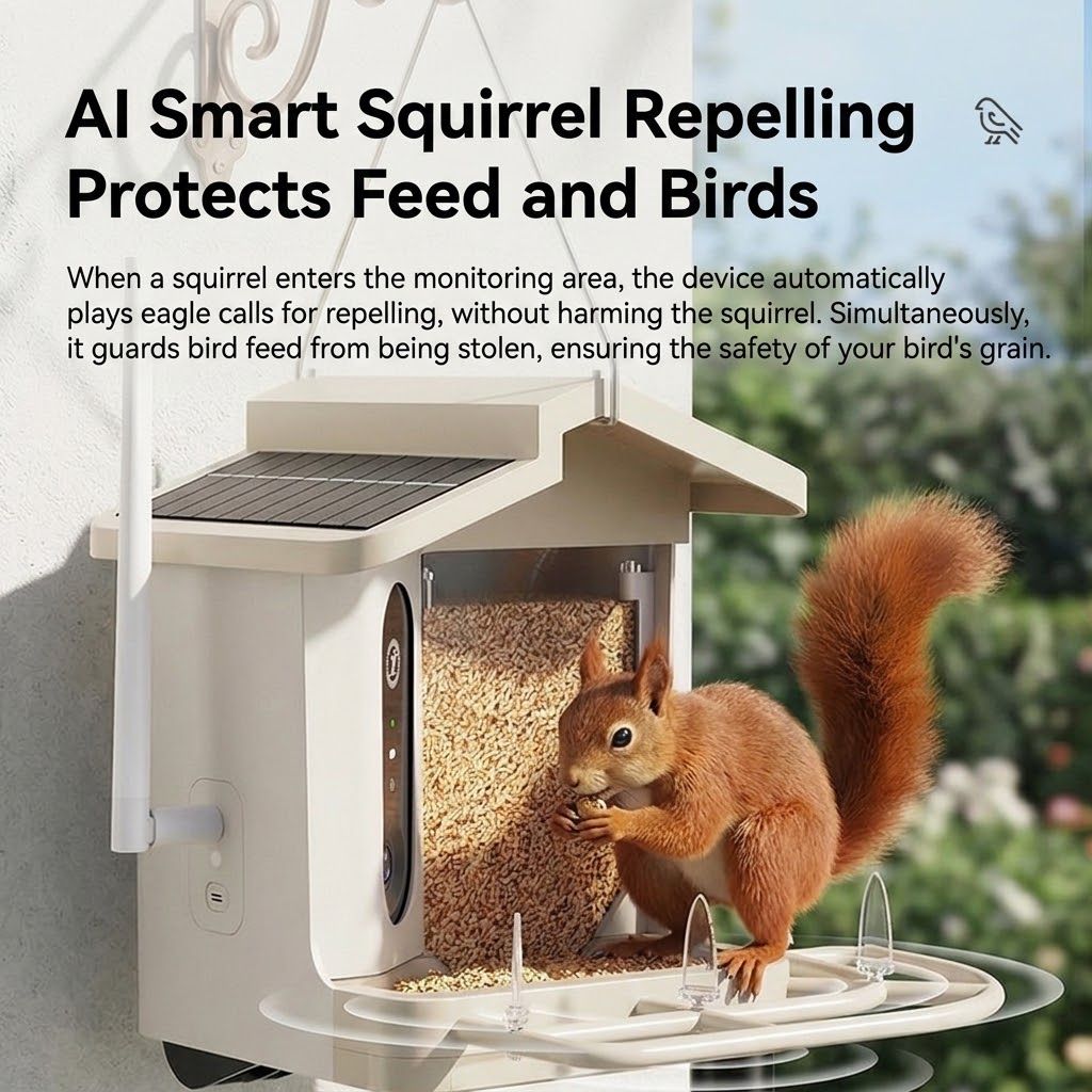 Smart Bird Feeder with 2K-4K Ultra HD AI Bird Recognition, Solar-Powered Outdoor Camera Feeder for Garden, Balcony, or Tree Mounting, Ideal for Bird Watching Enthusiasts and Backyard Wildlife Lovers (2K, Green)