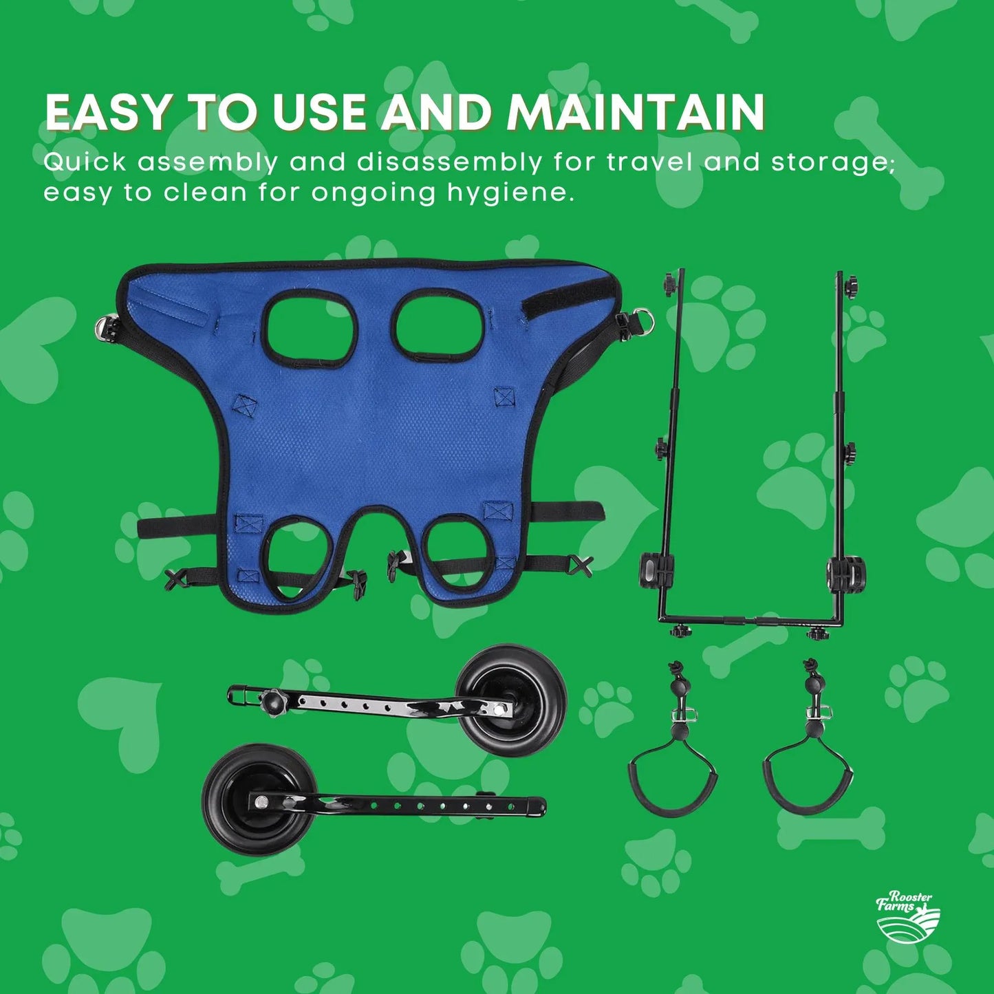 Rooster Farms Little Dog Wheelchair Small Harness - Adjustable Back Leg Aid