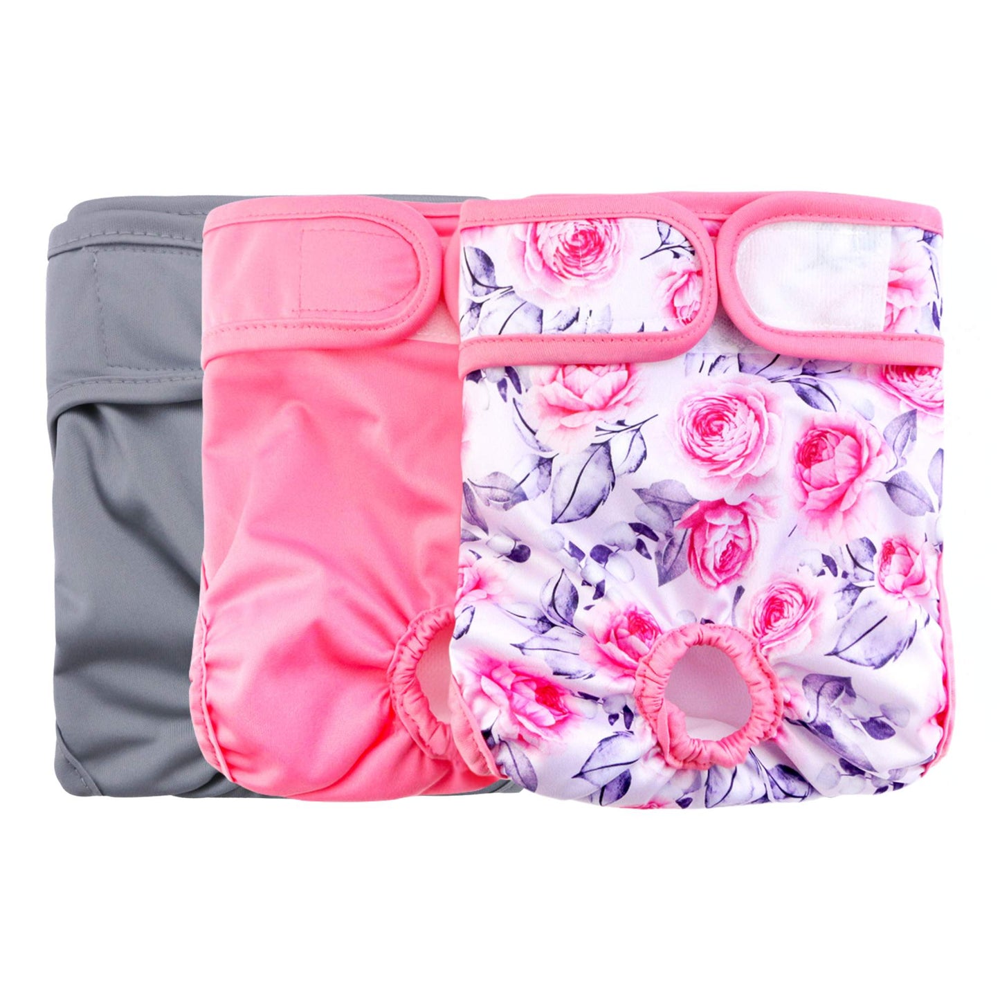 Rooster Farms Female Dog Diapers Small 3Pk - Washable Reusable Nappies Hook/Loop