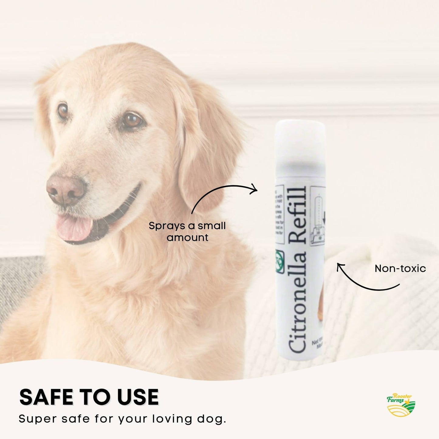 Rooster Farms Dog Bark Training Collar Citronella + Sound Rechargeable Automatic