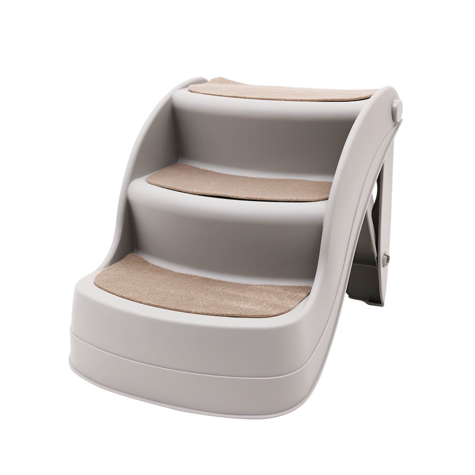 Furtastic 38cm Foldable Pet Stairs Grey - Non-Slip Dog Steps Ladder Cat Ramp for High Bed Couch Small Elderly Pets
