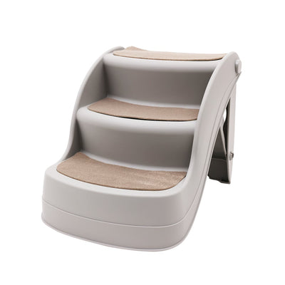 Furtastic 38cm Foldable Pet Stairs Grey - Non-Slip Dog Steps Ladder Cat Ramp for High Bed Couch Small Elderly Pets