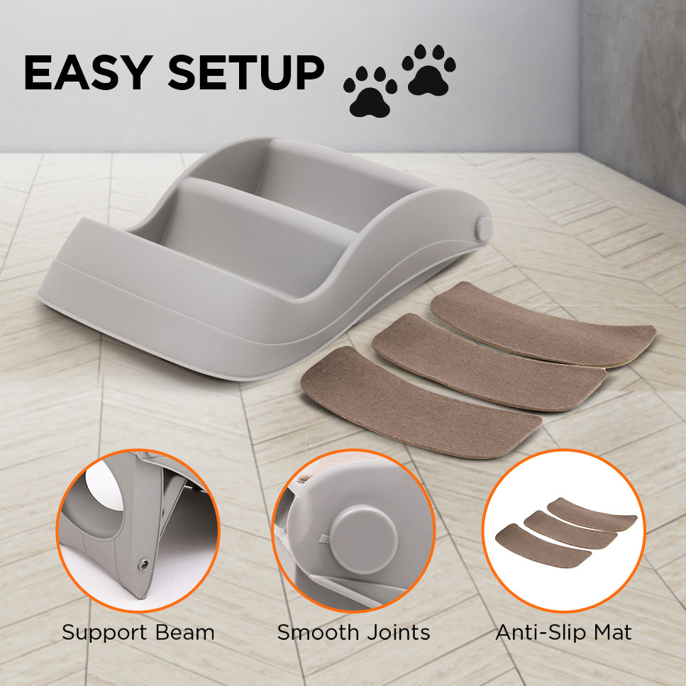 Furtastic 38cm Foldable Pet Stairs Grey - Non-Slip Dog Steps Ladder Cat Ramp for High Bed Couch Small Elderly Pets