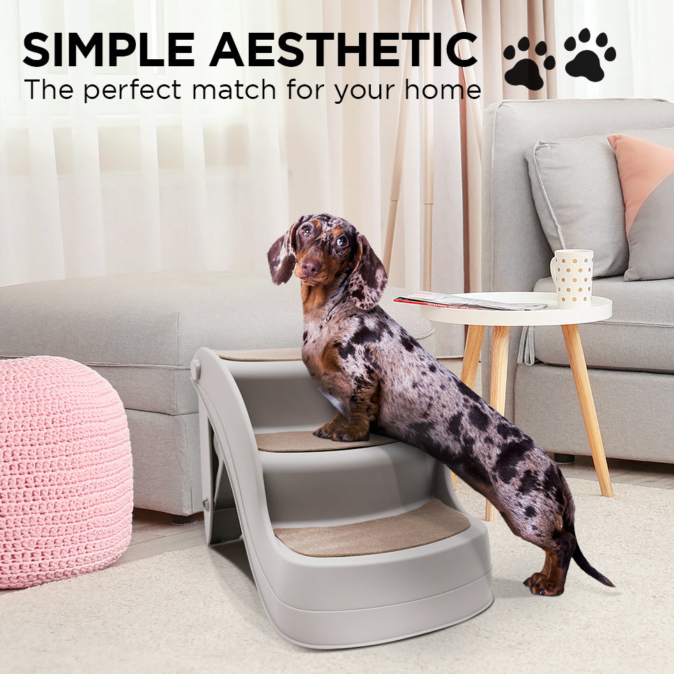 Furtastic 38cm Foldable Pet Stairs Grey - Non-Slip Dog Steps Ladder Cat Ramp for High Bed Couch Small Elderly Pets
