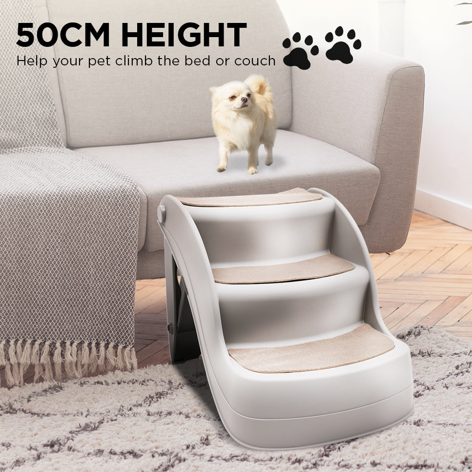 Furtastic 38cm Foldable Pet Stairs Grey - Non-Slip Dog Steps Ladder Cat Ramp for High Bed Couch Small Elderly Pets