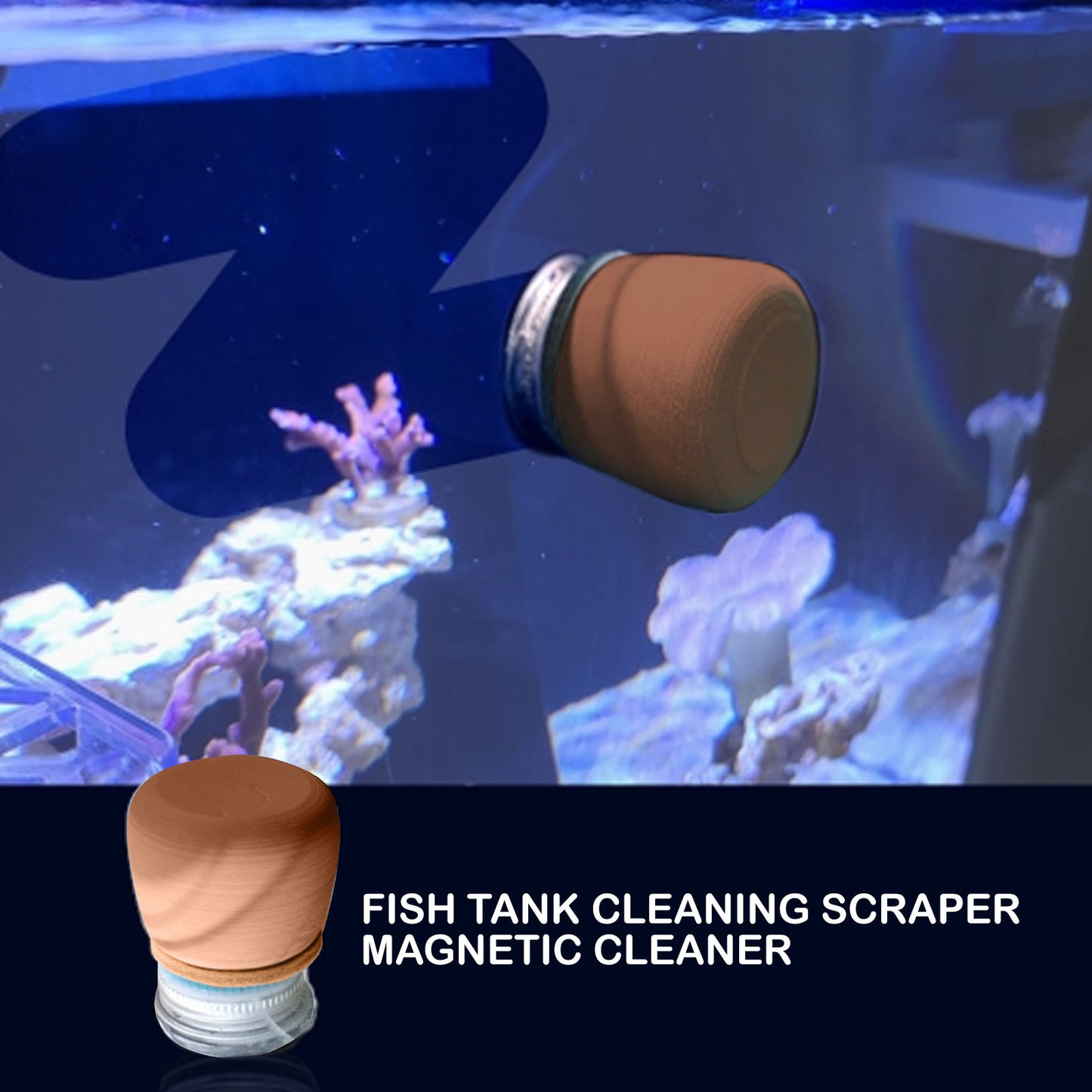 Fish Tank Corner Moss Magnet Scraper Glass Algae Cleaner Magnetic Scrubber BROWN