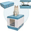 YES4PETS XL Portable Cat Toilet Litter Box Tray Foldable House with Handle and Scoop Blue