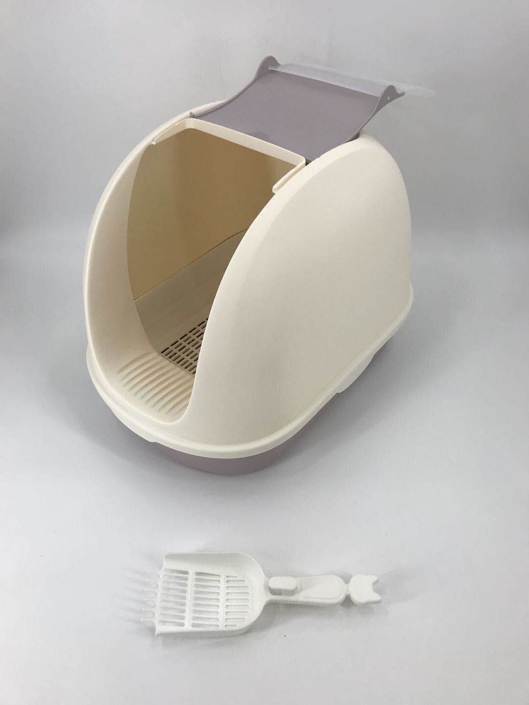 YES4PETS Portable Hooded Cat Toilet Litter Box Tray House with Scoop and Grid Tray White