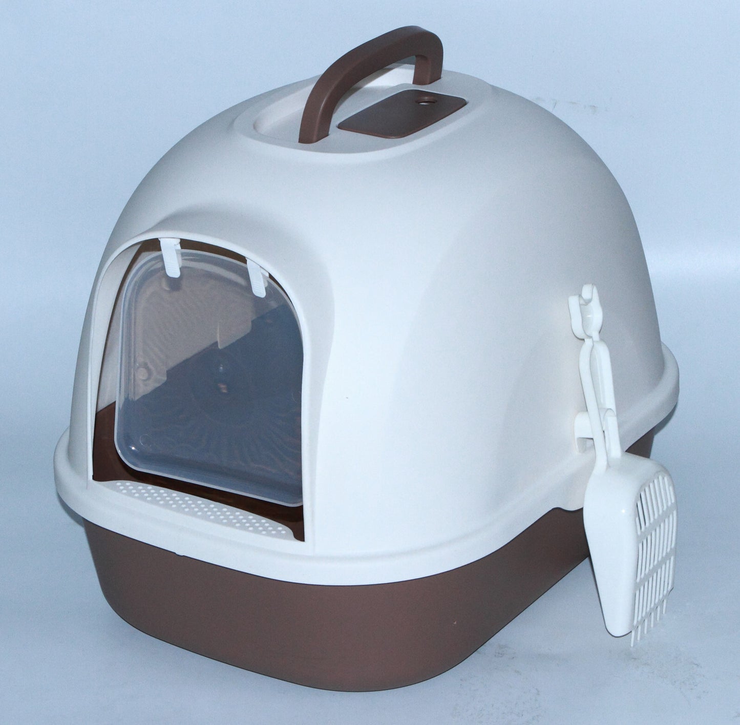 YES4PETS Portable Hooded Cat Toilet Litter Box Tray House with Handle and Scoop Brown