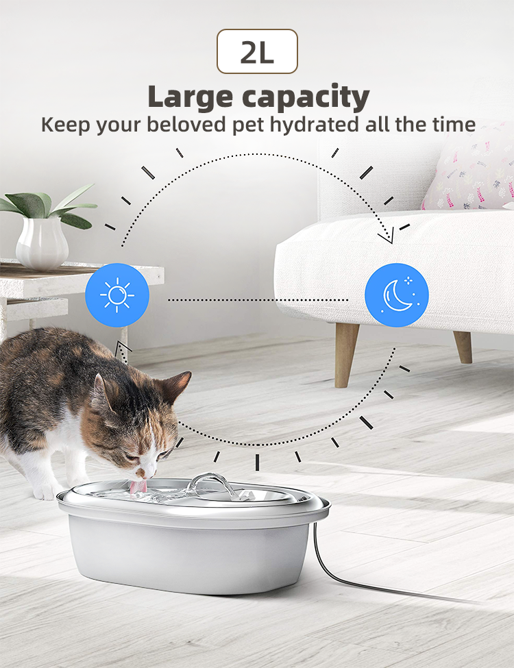 YES4PETS 2L Automatic Electric Pet Water Fountain Dog Cat Stainless Steel Feeder Bowl Dispenser