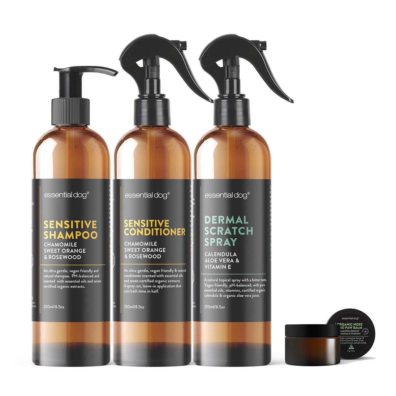 Sensitive Skin Itch Pack: Dog Shampoo, Conditioner, Dermal Scratch Spray & Paw Balm