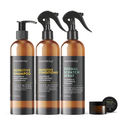 Sensitive Skin Itch Pack: Dog Shampoo, Conditioner, Dermal Scratch Spray & Paw Balm