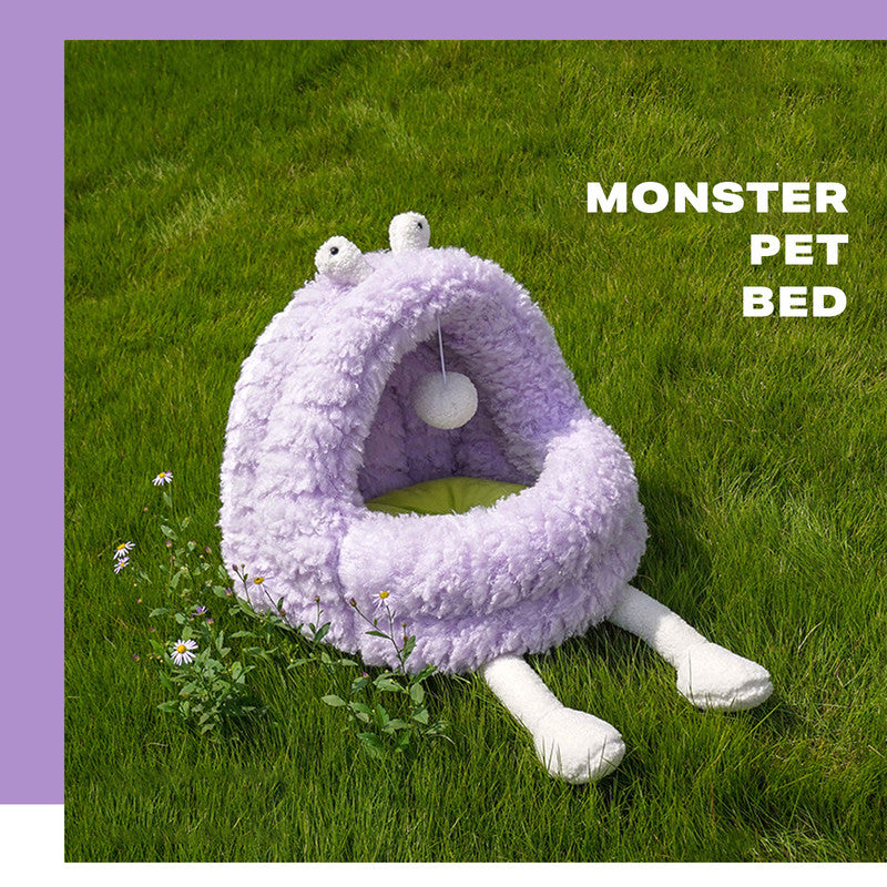 Monster Dog Cat Pet Calming Bed Warm Soft Plush Nest Comfy Sleeping Kennel Cave