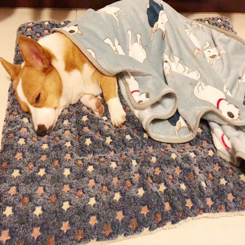 L Size Puppy Dog Cat Cushion Mattress Blanket Bed Soft Warm Pad Winter Kennel House - Blue Whitestar