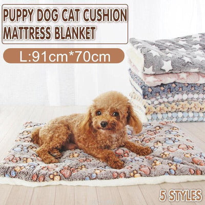 L Size Puppy Dog Cat Cushion Mattress Blanket Bed Soft Warm Pad Winter Kennel House - Blue Whitestar