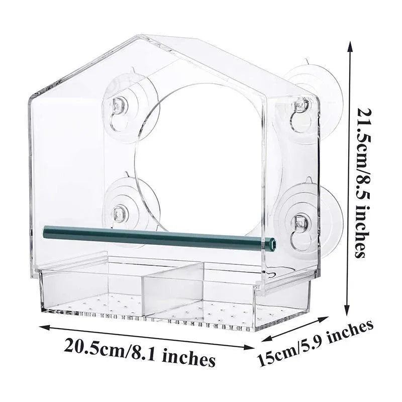 Clear Acrylic Window Bird Feeder with Strong Suction Cups and Removable Seed Tray